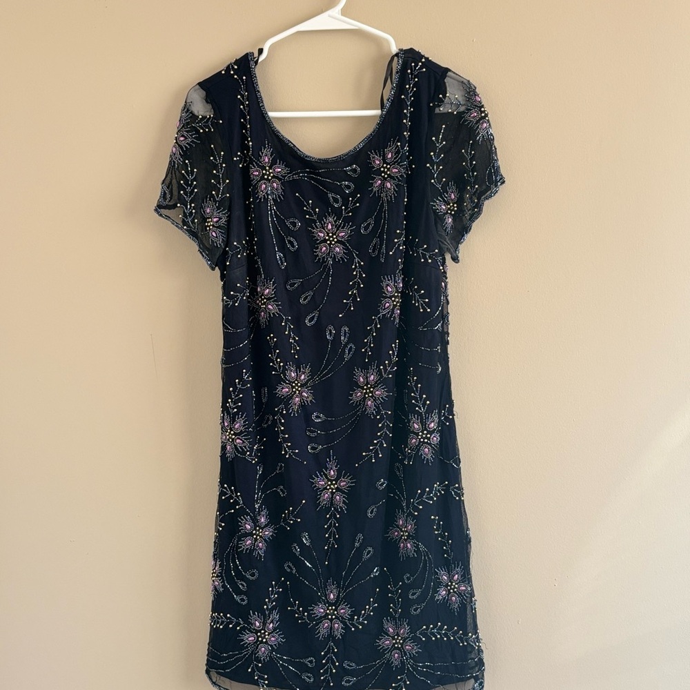 Chic Navy and Purple Embellished Mini Dress